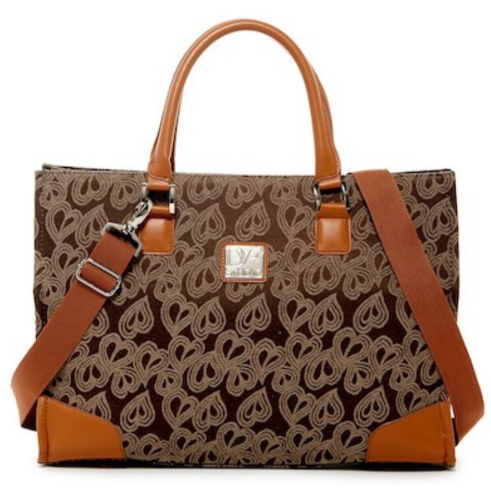 $200 Diane Von Furstenberg Jacquard Hearts Fashion Tote DVF Canvas + Olive Green
